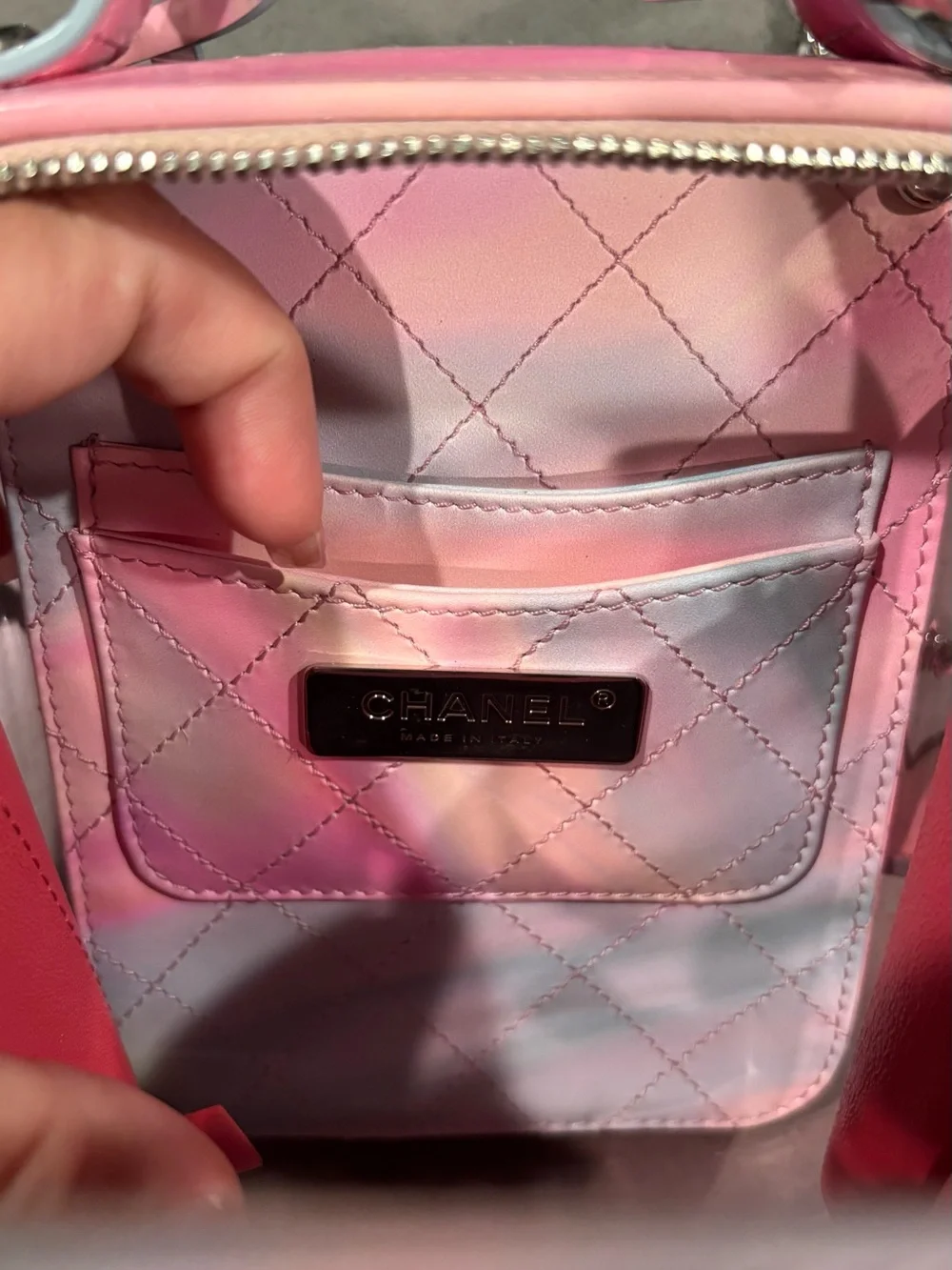 Pink Ombre Clear Crossbody Bag with Chain Accent
